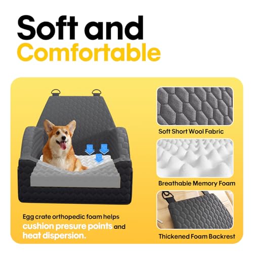 Dog Car Seat for Small Medium Dogs, Memory Foam Dog Booster Seat Elevated Cushion Seat for Dogs Under 30 lbs Pet Car Seat Travel Bed