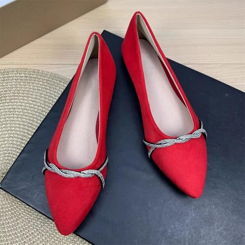 Image of TN TANGNEST Womens Casual Flats Chain Ballet Flats | Fashion Pointed Toe Rhinestone Flats, Comfort Slip On Dress Shoes for Business Work Office Wedding Party