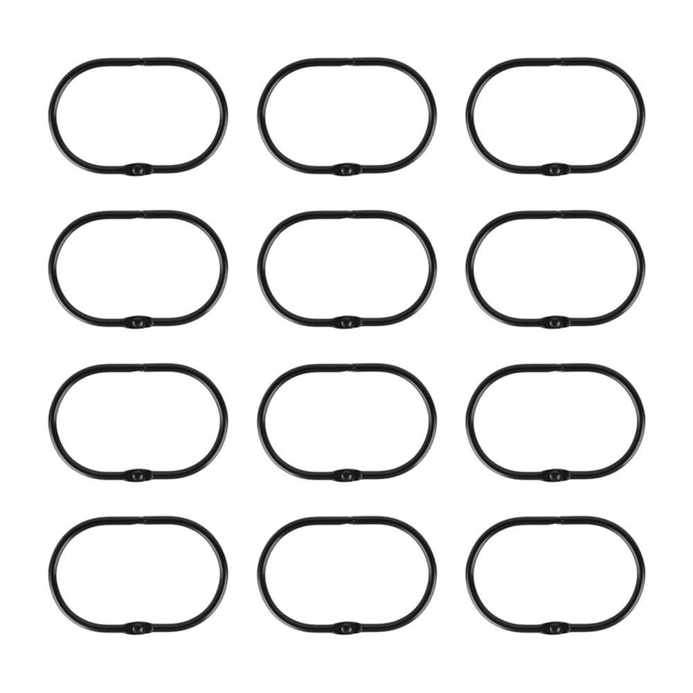 CTRLZS 12 Pcs Open Shower Curtain Hook Rings Oval Hanging for Rod Hooks Metal Bathroom Black