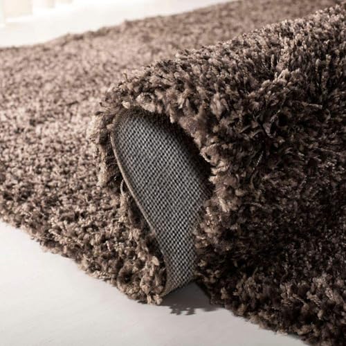 Image of Solid Fluffy Rugs and Carpet for Hall and Drawing Room 5x5 Round Light Brown Color