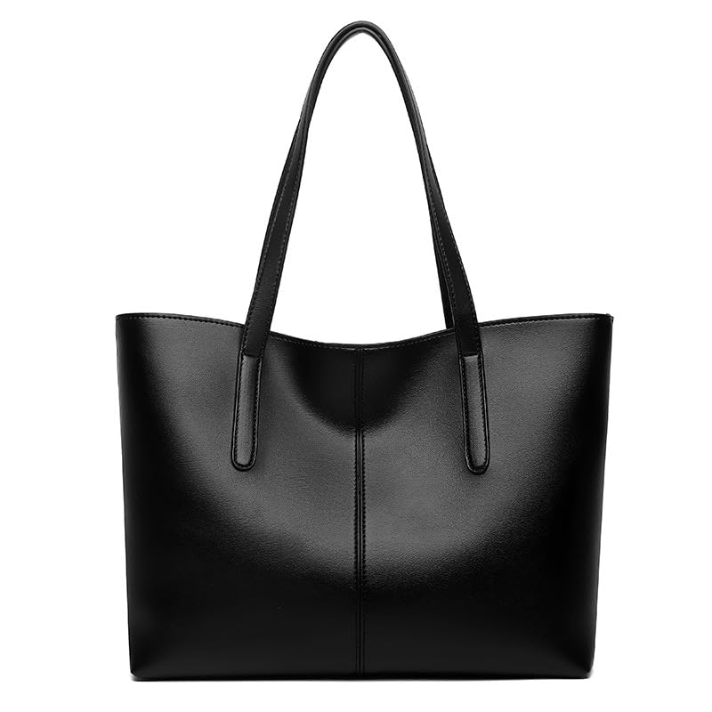 Classic Leather Tote Bag, Large Capacity Shoulder Handbag for Women, Available in Black, Green, Red, Silver