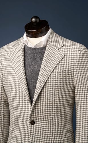 Mens Houndstooth Dogstooth Notch Lapel Two Button Slim Fit Prom Wedding Tuxedo Blazer Jacket Coat3