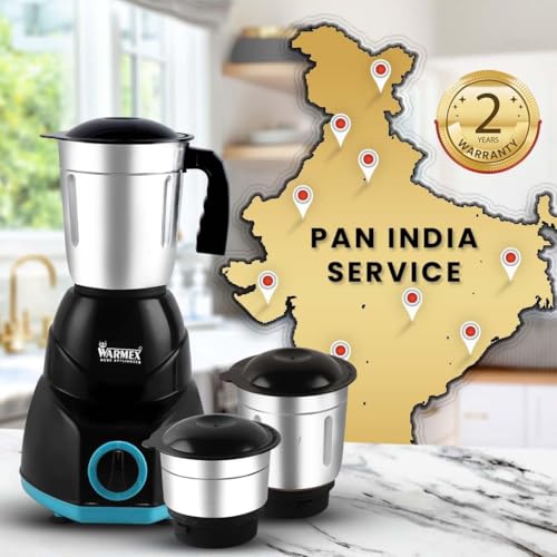 Image of Warmex Mixer Grinder 1000 Watt | Multipurpose 3 Stainless Steel Jars | 300ml + 1000ml + 1500ml | 3 speed settings heavy duty motor for perfect grinding & blending | 2 Year Warranty by Warmex