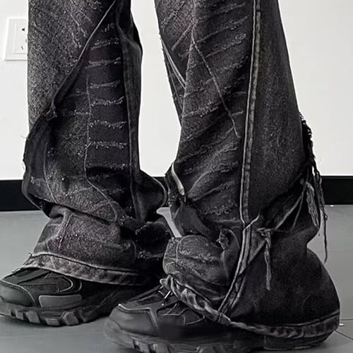 Stacked Jeans Men Mens Baggy Jeans Patchwork Sewn Details & Ripped Streetwear Look with Pockets2