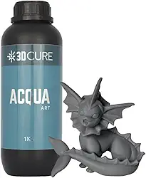 Resina 3D Cure Acqua Art para impressoras 3D lavável com água semiflexível com baixo odor e cura rápida (Cinza Claro)
