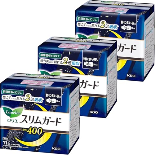 ロリエ スリムガード 特に多い夜用400 (40cm) 羽つき 11コ入 × 3個セット