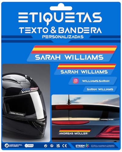 Vinilos Adhesivos Personalizados con Nombre y Bandera. Pegatinas Impermeables para Bicicletas, Motos, Coches y Patinetes. Etiquetas de Alta Resistencia (Transparente, Large)