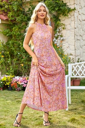 Image of STYLEWORD Women's Summer Floral Halter Maxi Dress Vacation Semi Formal 2026