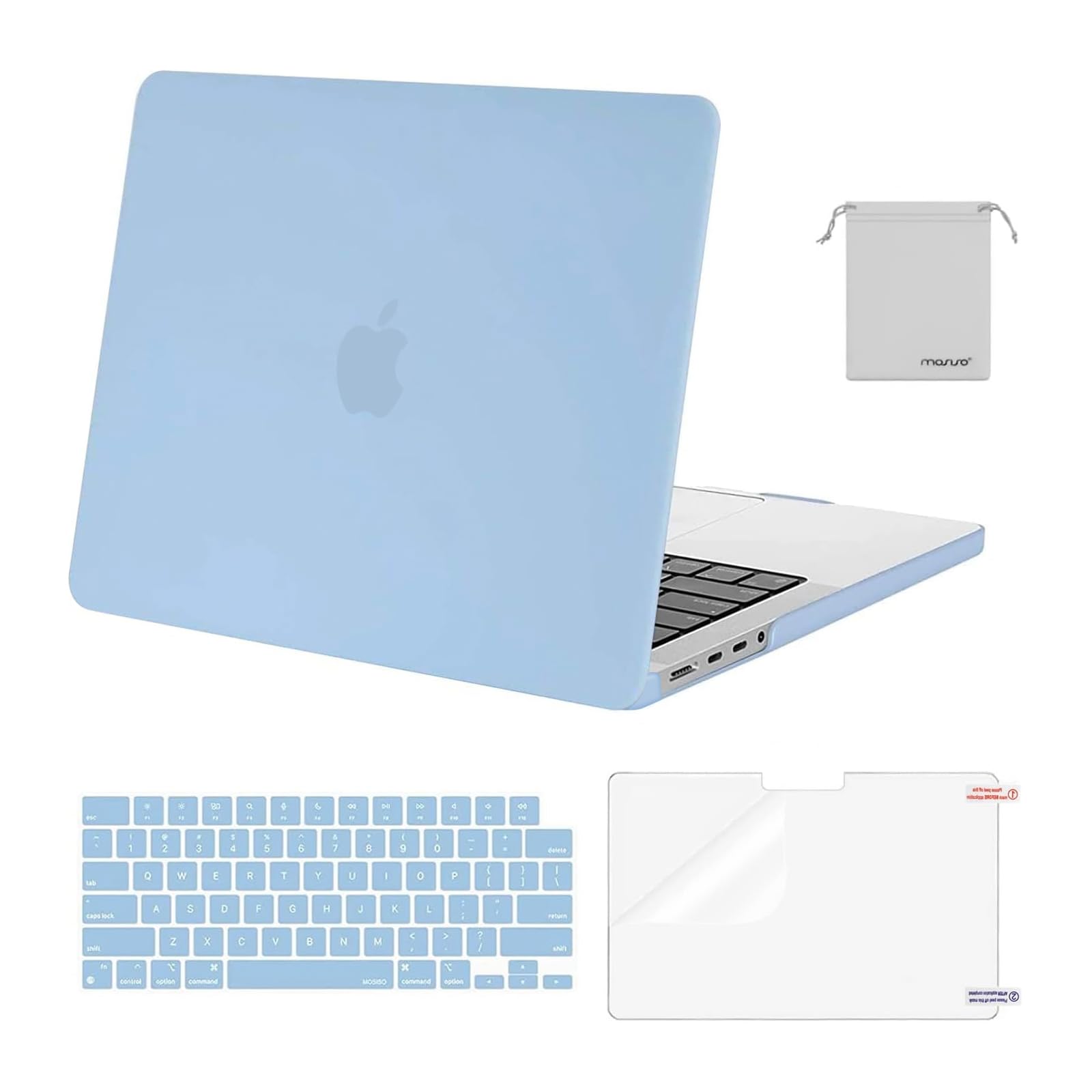 MOSISO Compatible with MacBook Pro 14 inch Case 2026 2025 2024 2023 2022 2021 M5 M4 M3 M2 M1 A3434 A3112 A3185 A3401 A2918 A2992 A2779 A2442,Hard Case&Keyboard Cover&Screen Film&Pouch, Airy Blue