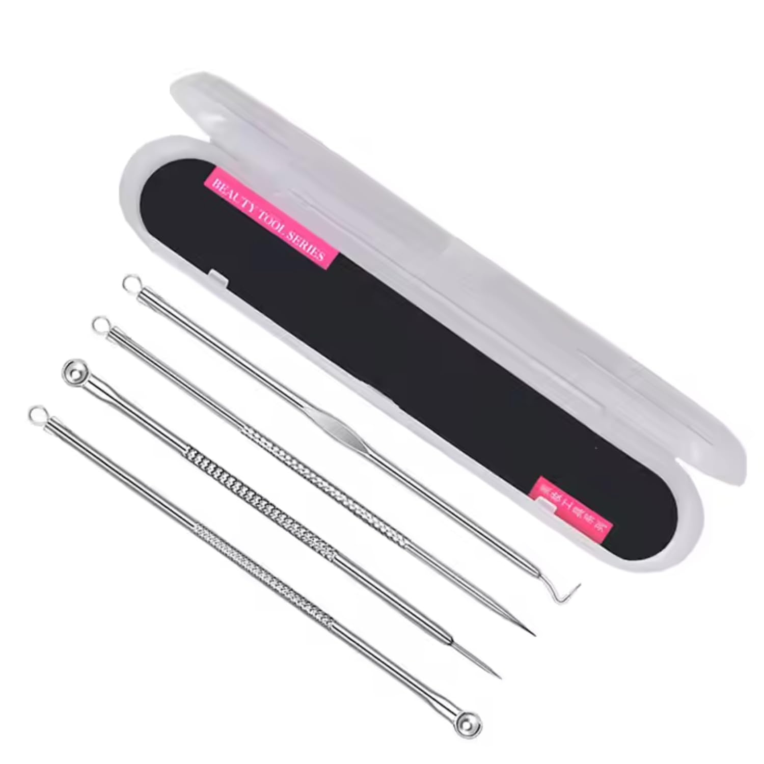 Acne Needle Tool Sets, 4 Pcs Stainless Steel Blackhead Remover Pimple Popper Kit, Pimple Tweezers Extractor Comedone Extractor Tool Blackheads Treatment Blemish Remover Kit (Silver)
