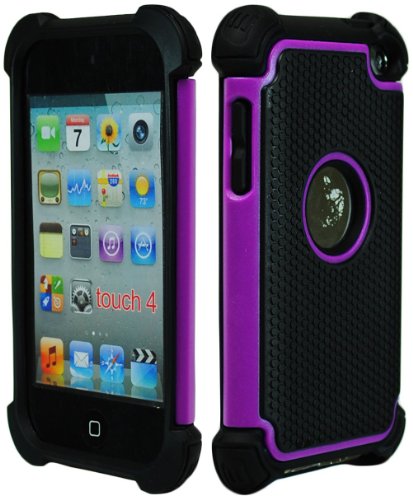 Bastex iPod Touch 4 Case, Hybrid Slim Fit Black Rubber Silicone Cover Hard Plastic Purple & Black Shock Case for Apple iPod Touch 4, 4th Generation