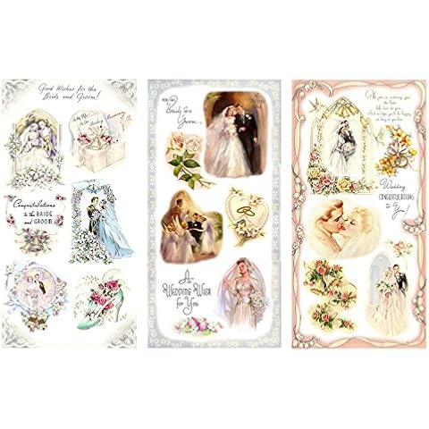 Decoupage Paper Pack (12 Sheets A4 / 20x30cm) Wedding Bride Groom FLONZ Vintage Ephemera Cover