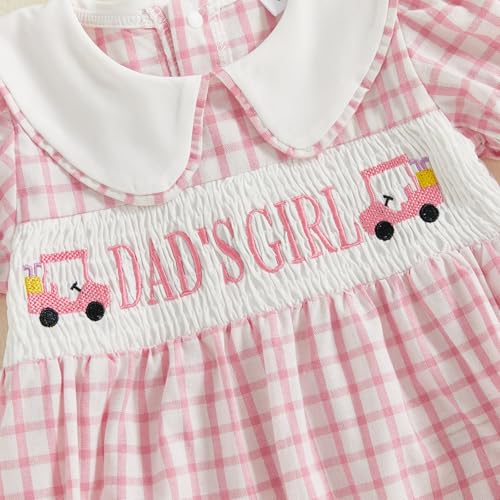 Adobabirl Baby Girl Smocked Bubble Romper Golf Cart Clothes Embroidered Short Sleeve Plaid Bodysuit Fathers Day Outfit4