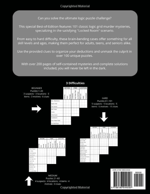 Logic Grid Puzzle: 101 Crime Murder Mysteries | Best-of-Edition: Locked Room Murder Mystery Logic Puzzles | from easy to hard | for adults, teens and ... with | for Focus, ADHD and Stress Relief image 3