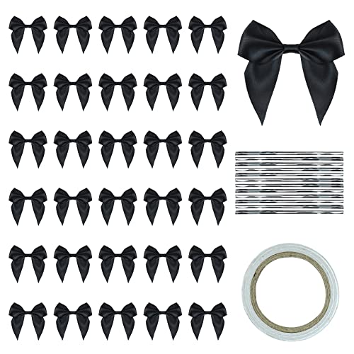 FuninCrea 30 Pièces Mini Nœuds en Ruban, 7 cm x 7 cm Noeud de Ruban avec 1 Rouleaux de Ruban Adhésif, Ruban Nœuds Papillons pour Décorer Les Cadeaux,...