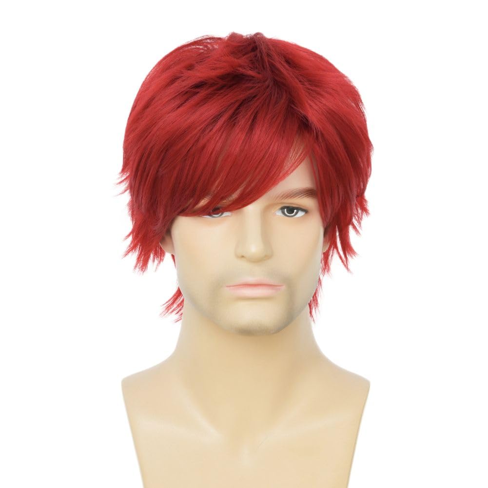 Salaibs Red Short Wigs for Men Layered Cosplay Wig Shaggy Synthetic Fiber Halloween Costume Daily Wig, 22 inches - Image 2
