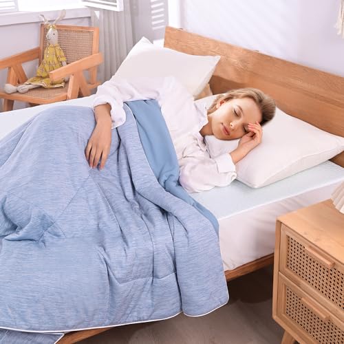 MH MYLUNE HOME Kühldecke Leichte Sommerdecke, Arc-Chill Q-Max0.458, 2in1 Kühlende Bettdecke 150x200, Sommerbettdecke Kuscheldecke Wohndecke Reisedecke Cooling Blanket (blau, 150 x 200 cm)