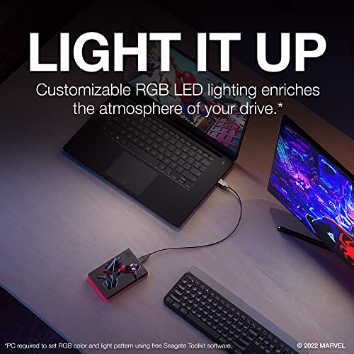 Image of Seagate Miles Morales Special Edition FireCuda External Hard Drive 2TB - USB 3.2 Gen 1, Customizable LED RGB Lighting Red, with 3 Years Rescue Data Recovery Services (STKL2000419)