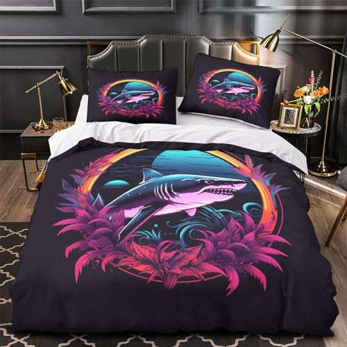 Housse de couette requin avec fermeture éclair parure lit microfibre douce King