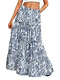 Trendy Queen Vacation Outfits Long Skirts for Women Boho Maxi Skirt Elastic High Waist Dress with Pockets Fashion WhiteBackgroundWithBF L