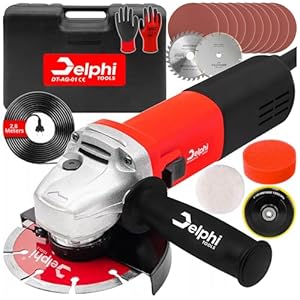 Delphi Tools Haakse slijper, 1500 W, 125 mm, toerentalregeling, koffer, doorslijpschijven en accessoires, soft start