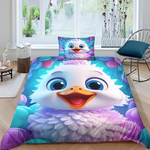 Parure de lit oiseau mignon 135x200 housse couette 3D imprimé coloré particules microfibre - 2
