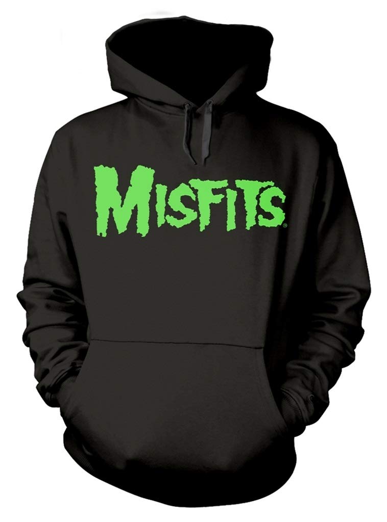 Misfits Merch Men's Black Misfits 'Glow Jurek Skull' (Black) Pull Over Hoodie (Medium)