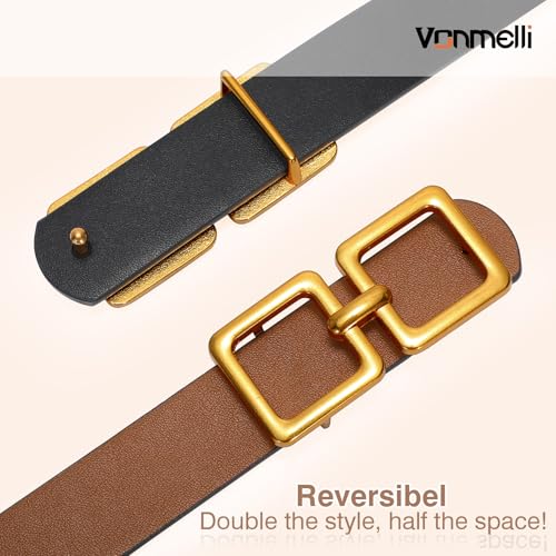 VONMELLI Reversible Leather Belt for Women Jeans Pants Fashion Ladies Belt for Dress with Gold Buckle3