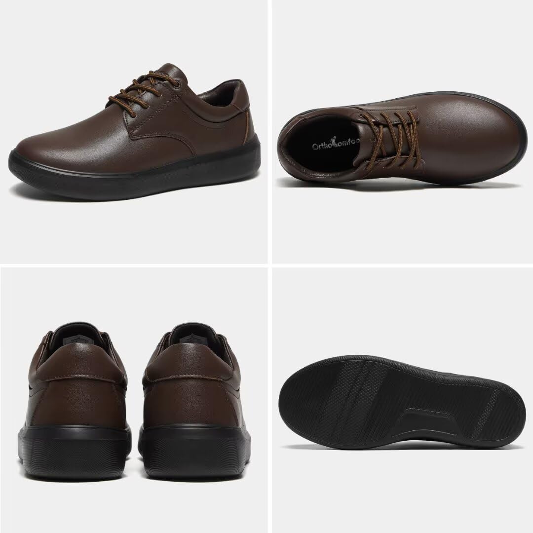OrthoComfoot Men's Orthopedic Leather Dress Walking Shoes: Comfortable Plantar Fasciitis Sneakers with Arch Support for, Orthotic Casual Business Work Shoes for Foot and Heel Pain Relief - Image 4