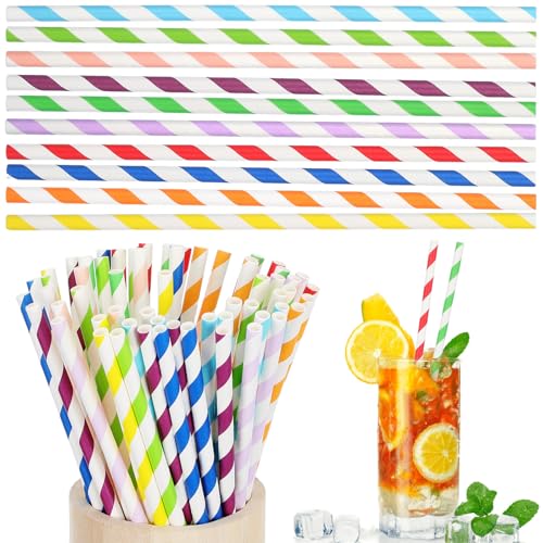 250 pitillos de papel desechables a rayas para fiesta