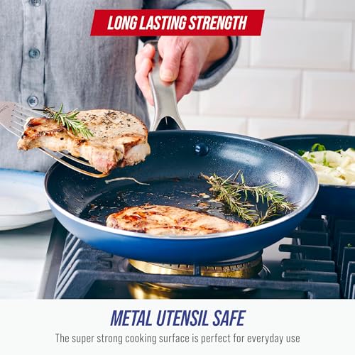 Image of Blue Diamond 10 inch Nonstick Frying Pan Skillet, Diamond Infused PFAS & PTFE-Free Ceramic Pot, Dishwasher & Oven Safe, Stay Cool Handle, Durable Non Toxic Metal Utensil Safe, Egg & Omelet Pan, Blue
