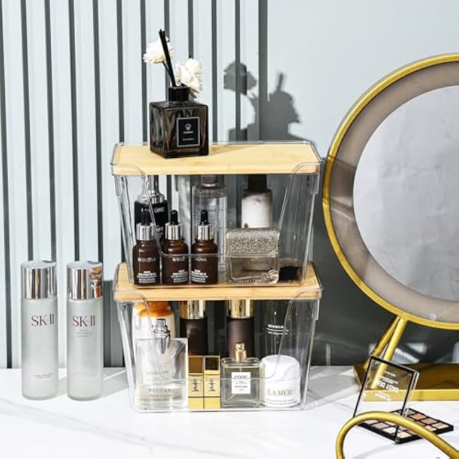 Pantry Organizer Storage Stackable with Bamboo Top for Kitchen Laundry Room Organizers, Large Trash Bag Holder and Garbage Bag Dispenser