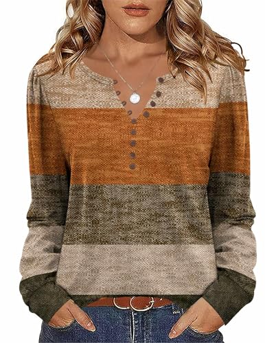 Zeagoo Fall Tops for Women Long Sleeve Button Up Shirts Floral Tunics V Neck Pullover Blouse