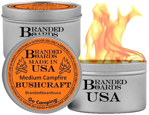 Branded Boards | Made in USA | Portable Mini Bonfire Campfire in a Can | Reusable & up to 4 Hours of Burn Time | Picnics Parties S'Mores Gifts Bushcraft Camping Survival Emergencies (2-Pack Med)