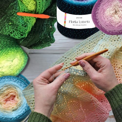 Image of Floria Lunera Cotton Yarn 55% Cotton 45% Acrylic 250g 1093 Yards Multicolor Rainbow Crochet Yarn Handknit Cake Soft Variegated Yarn for Spring Summer Projects Blankets Scarves-93288