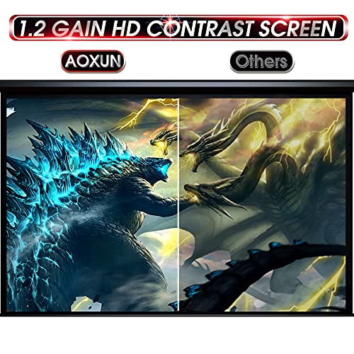 Aoxun 100" Motorized Projector Screen - Indoor And Outdoor Movies Screen 100 Inch Electric 16:9 Projector Screen W/Remote Control #TOP3