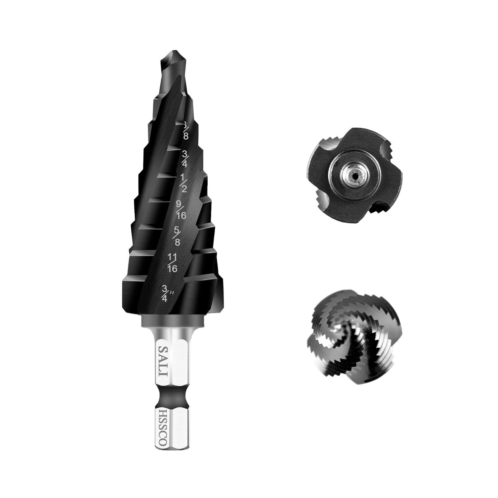 SALIStep Drill Bits Set 1/4"-3/4",9 Sizes HSS M35 Four Spiral Flute Nano Blue Coated Cobalt Step Drill Bits Hole Expander for Hole Drilling in Stainless Steel, Copper, Aluminum, Wood, Plastic