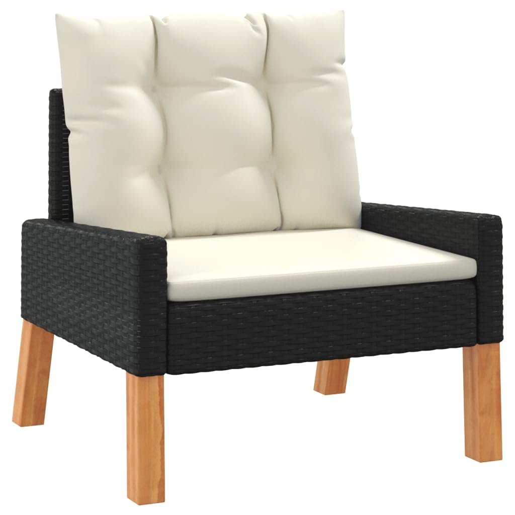Juego de 4 sillas de jardín de ratán sintético y madera de acacia maciza, con mesa, 2 sillones y banco para terraza y balcón, incluye cojines