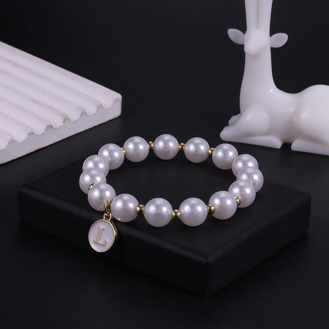Pearl Initial Bracelet for Women Trendy Charm Letter A-Z Dainty Gold Letter Pearl Beaded Bracelet Bridesmaid Proposal Wedding Bride Party Bridal Birthday Jewelry - Image 3