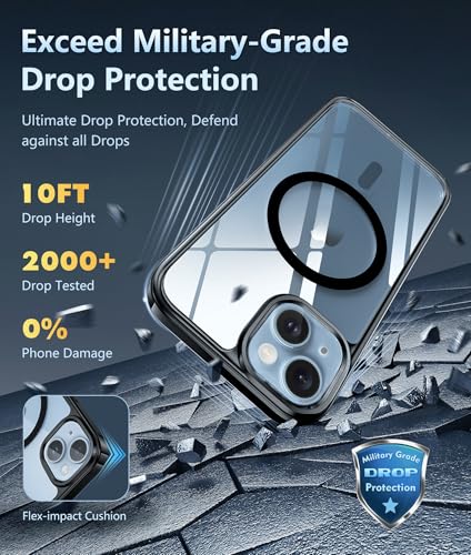 Image of FNTCASE for iPhone 15 Plus Case: Clear Magnetic Phone Cases Compatible with Magsafe Slim Anti Yellowing Rugged Shockproof Protective Transparent Cell Phone Cover (B-Black)
