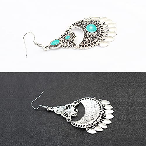 Retro Ethnic Fan Dangle Earring Antique Gypsy Enamel Hook Charms Earring Boho Long Drop Earrings For Women Girls Jewelry Gift (Blue) #TOP5