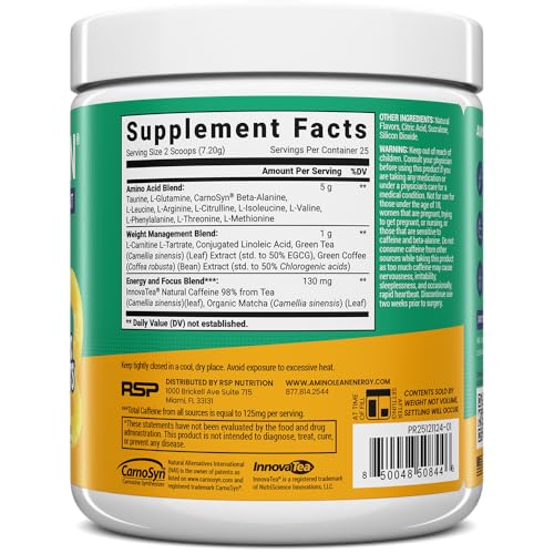Image of RSP NUTRITION AminoLean x SmartSweets Pre Workout Powder, Amino Energy with Vegan BCAA Amino Acids & Natural Caffeine, Preworkout Boost for Men & Women, Peach Rings