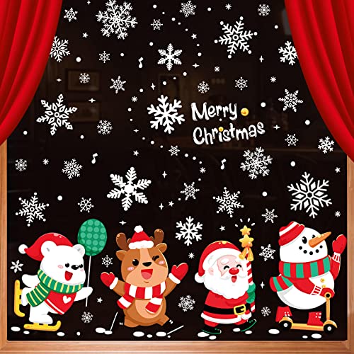 Trusiel Stickers Noel Fenetre 297 PCS - Decoration Noel Réutilisable Autocollant Noel Flocon de Neige Décoration de Noël Amovible Deco Noel Vitre Electrostatique Cover