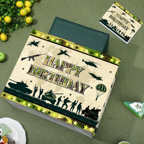 Woosytoo Camouflage Birthday Gift Bag Army Party Supplies Gift Bag With Wrapping Paper And Card Large Camouflage Birthday Party Wrapping Paper Bag With Handle Army Camo Party Decorations For Boys Girls Teen thumb #4