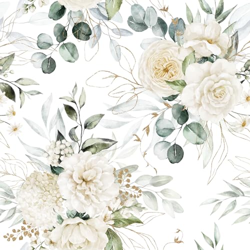 20 servilletas de papel Ambiente 'Eucalyptus and Roses', decoración de mesa vintage con motivo también para fiestas o decoupage, 33 x 33 cm