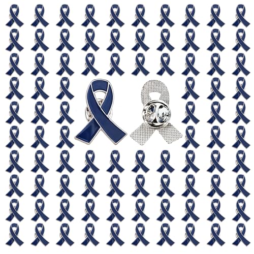 Image of 100 pieces Dark Blue Ribbon Pins Colon Rectal Cancer Arthritis Awareness Enamel lapel brooches