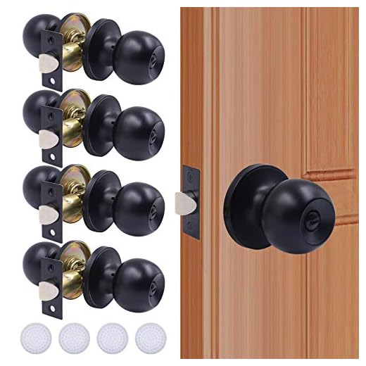 KONIGEEHRE 4 Pack Privacy Door Knobs Matte Black Interior Passage Door Lock Keyless Round Lockset for Bedroom Bathroom, Hardwares & Instruction Included