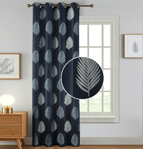 Image of FRESH FROM LOOM Stylish 8ft Jacquard Curtains | Modern Finish | Blocks 80% Light | Long Door & Window Ready | Anti-Wrinkle, Luxury Curtain (8ft, Navy-Blue, 1pc)