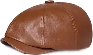 KAKAK Sombrero de cuero vintage Gorro de piel sintética for mujer, gorro cálido, boina negra Retro de Color sólido for otoño e invierno Otoño e invierno