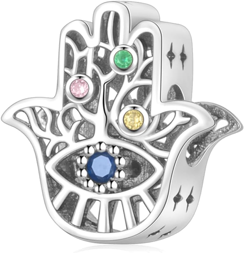 925 Sterling Silver, Devil's Eye Hand Dangle Charm Fit European Snake Bracelet Make DIY Holiday Jewelry Gift for Women